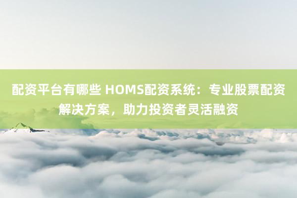 配资平台有哪些 HOMS配资系统：专业股票配资解决方案，助力投资者灵活融资