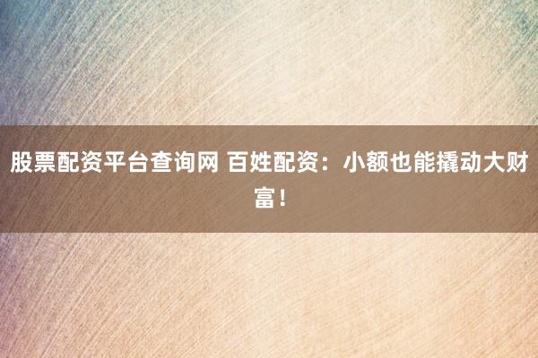 股票配资平台查询网 百姓配资：小额也能撬动大财富！