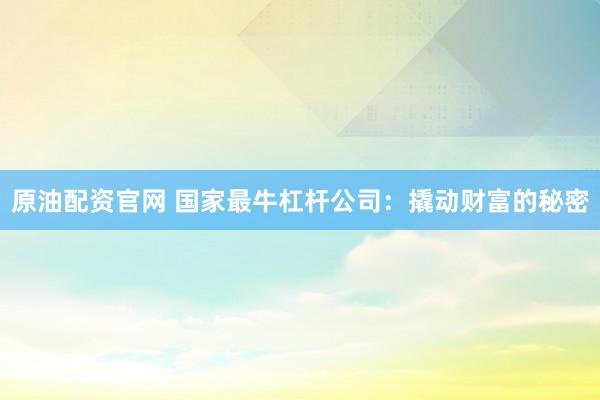 原油配资官网 国家最牛杠杆公司：撬动财富的秘密