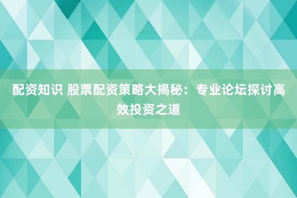 配资知识 股票配资策略大揭秘：专业论坛探讨高效投资之道