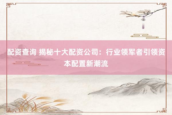 配资查询 揭秘十大配资公司：行业领军者引领资本配置新潮流