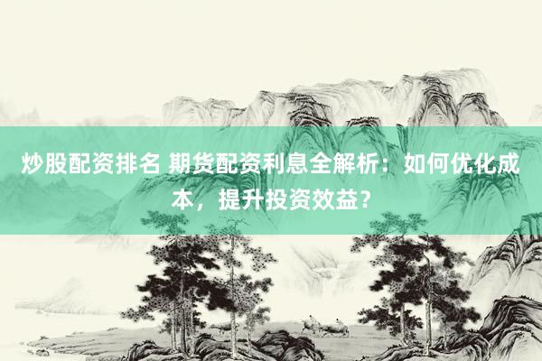 炒股配资排名 期货配资利息全解析：如何优化成本，提升投资效益？